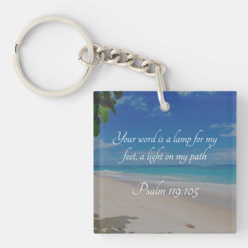 Psalm 119105 Bible Verse w Tropical Beach Design Keychain