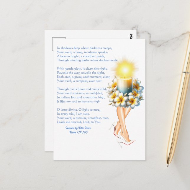 Psalm 119:105 Inspired Poem- Candle Lady  Postcard (Front/Back In Situ)