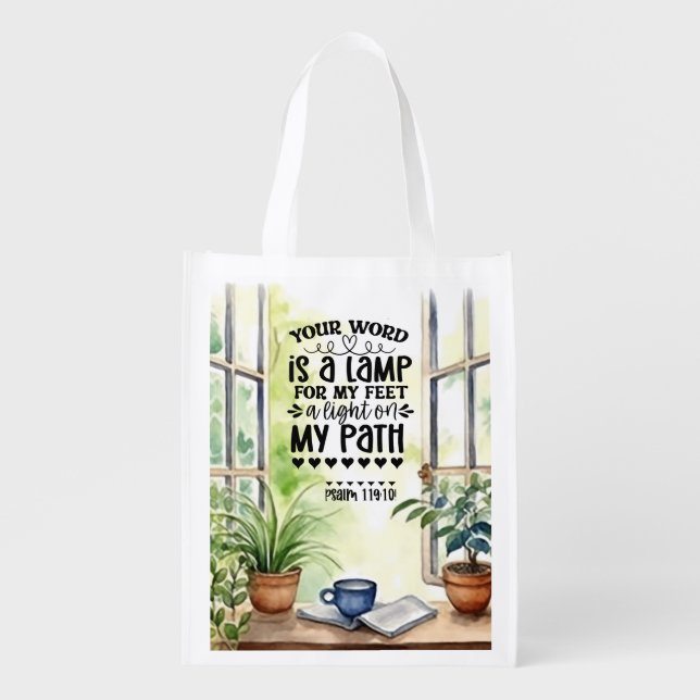 Psalm 119:105 Your Word is a Lamp Bible Verse Grocery Bag (Front)