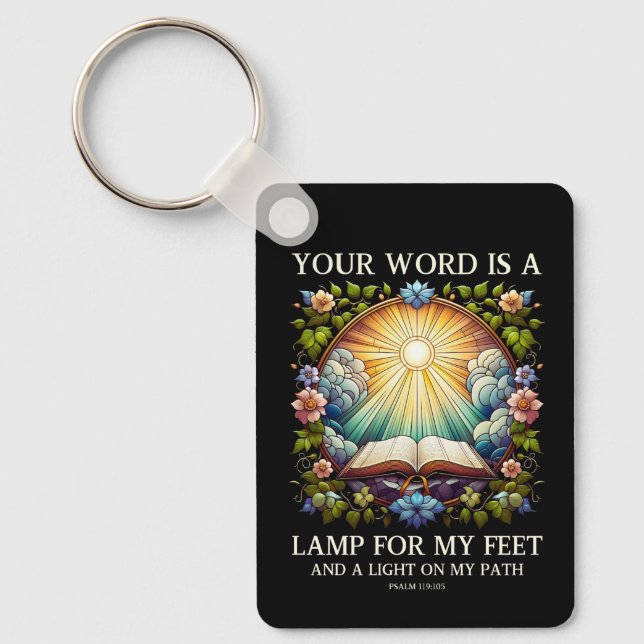 Psalm 119:105 Your Word Is A Lamp Bible verse Keychain (Front)