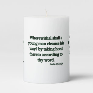 Psalm 119:9 KJV Bible Scripture Pillar Candle