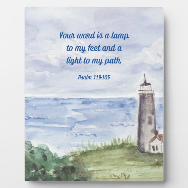 Psalm 119 Bible Verse Coastal Lighthouse Sign 8x10 Plaque (Front)