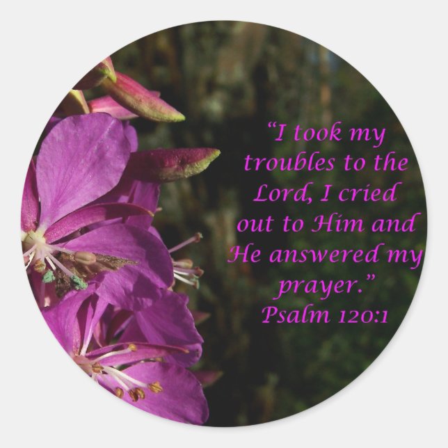 Psalm 120:1 Lovely Purple Flower Sticker (Front)