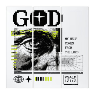 Psalm 121:2 Neon Lime Eye Of God CRT Glitch Art