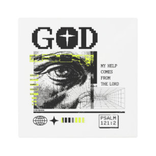 Psalm 121:2 Neon Lime Eye Of God CRT Glitch Art