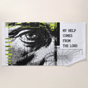 Psalm 121:2 Neon Lime Eye Of God CRT Glitch Art Beach Towel