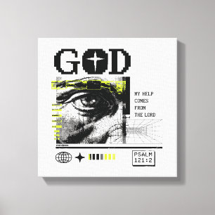 Psalm 121:2 Neon Lime Eye Of God CRT Glitch Art Canvas Print