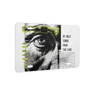 Psalm 121:2 Neon Lime Eye Of God CRT Glitch Art License Plate