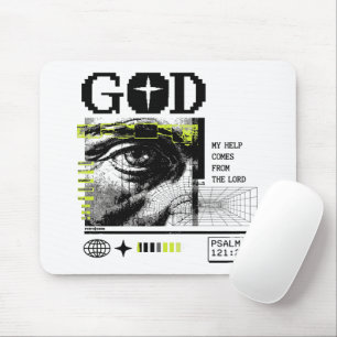 Psalm 121:2 Neon Lime Eye Of God CRT Glitch Art Mouse Pad