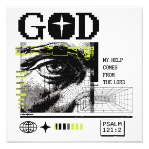 Psalm 121:2 Neon Lime Eye Of God CRT Glitch Art Photo Print