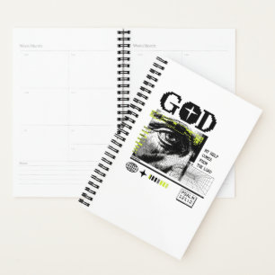Psalm 121:2 Neon Lime Eye Of God CRT Glitch Art Planner