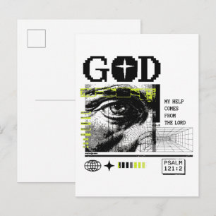 Psalm 121:2 Neon Lime Eye Of God CRT Glitch Art Postcard