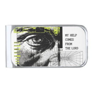 Psalm 121:2 Neon Lime Eye Of God CRT Glitch Art Silver Finish Money Clip