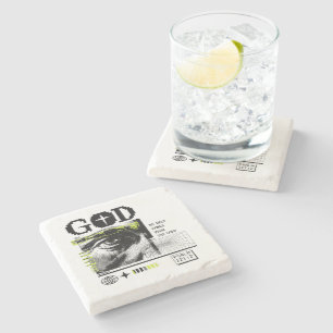 Psalm 121:2 Neon Lime Eye Of God CRT Glitch Art Stone Coaster