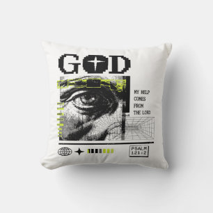 Psalm 121:2 Neon Lime Eye Of God CRT Glitch Art Throw Pillow