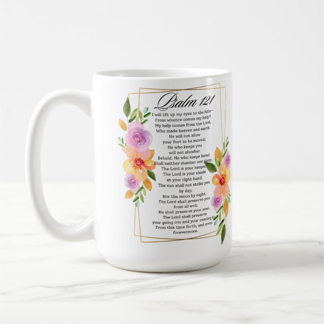 Psalm 121 Floral Geometric Frame Coffee Mug (Left)