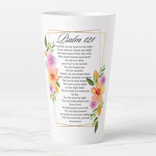 Psalm 121 Floral Geometric Frame Latte Mug (Front)