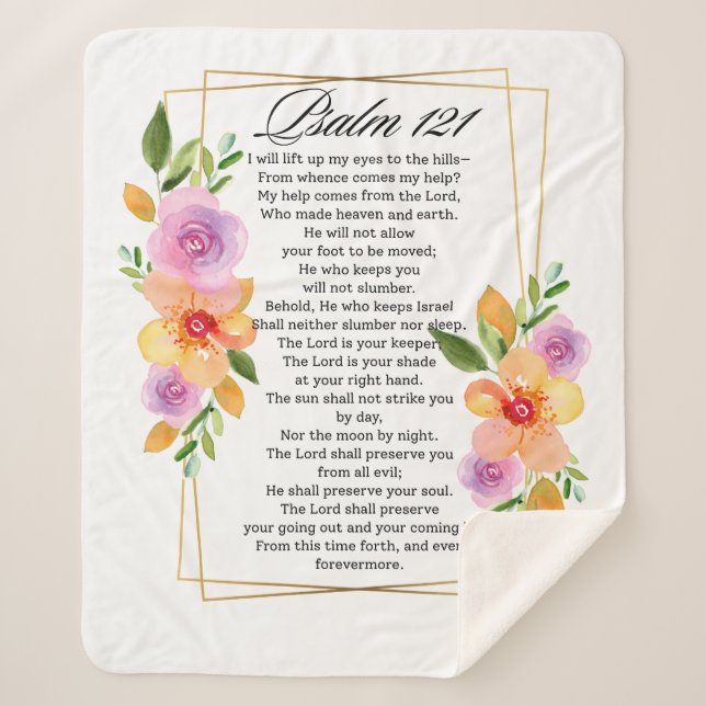 Psalm 121 Floral Geometric Frame Sherpa Blanket (Front)