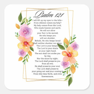 Psalm 121 Floral Geometric Frame Square Sticker