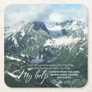 Psalm 121 I will lift up mine eyes unto the hills Square Paper Coaster