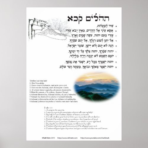 Psalm 121 in Hebrew English and transliteration Poster