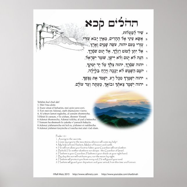 Psalm 121 in Hebrew, English, and transliteration Poster (Front)