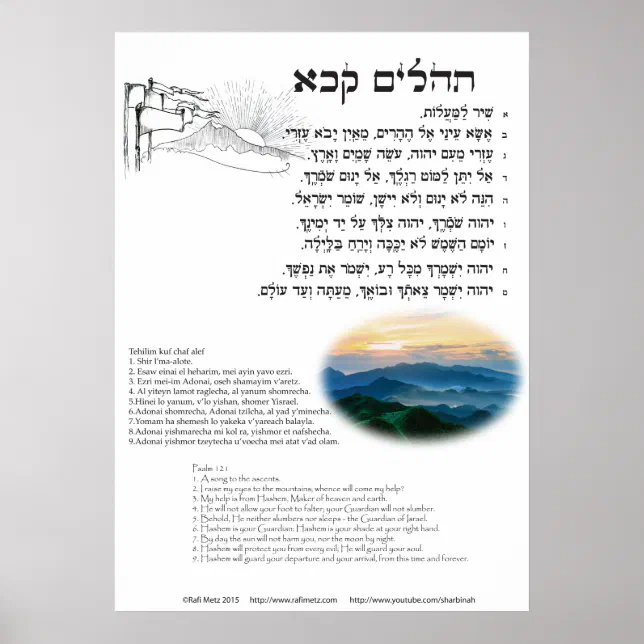 Psalm 121 in Hebrew, English, and transliteration Poster | Zazzle