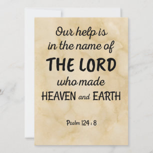 Psalm 124:8 on a bible-style greeting card
