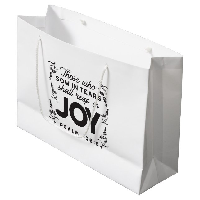Psalm 126:5 Scripture Typography – Reap in Joy Large Gift Bag (Front Angled)
