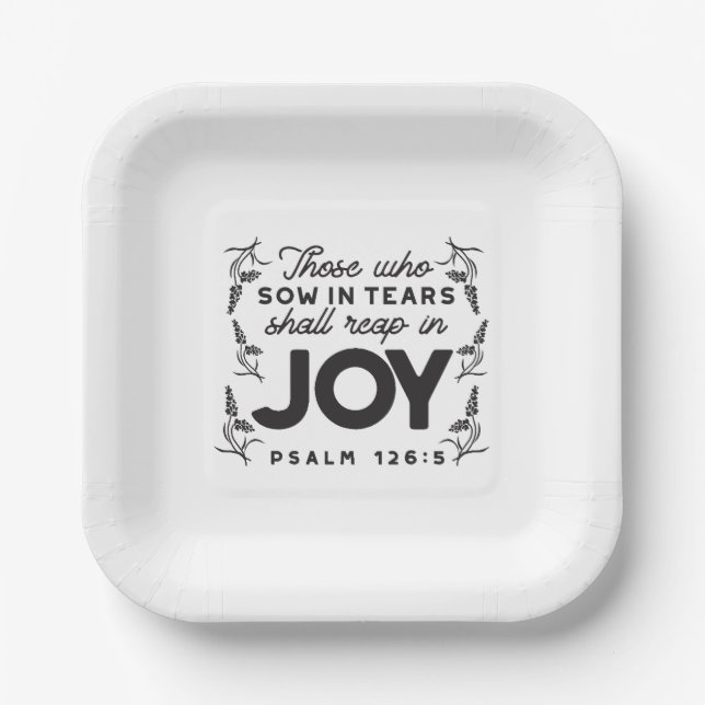 Psalm 126:5 Scripture Typography – Reap in Joy Paper Plates (Front)