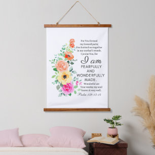 Psalm 139:13-14 Wonderfully Made Floral Christian Hanging Tapestry