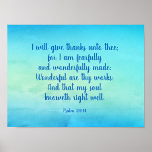 Psalm 139:14 Encouraging Bible Verse Poster