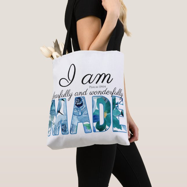 Psalm 139:14 Fearfully & Wonderfully Made Tote Bag (Close Up)