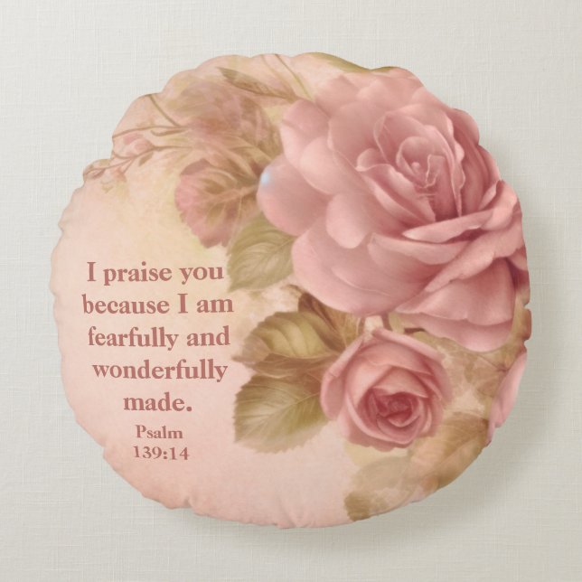 Psalm 139: 14 Fleece Blanket Round Pillow (Front)