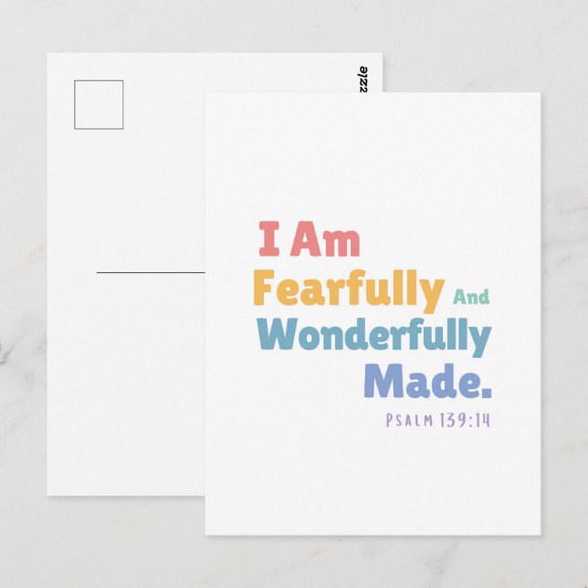 Psalm 139:14 Kids Bible Verse Christian Nursery Postcard (Front/Back)