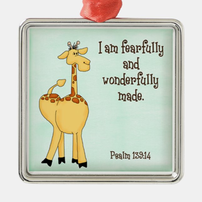psalm 139:14 kids christian giraffe green metal ornament (Front)