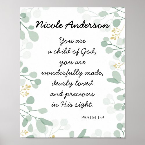 Psalm 139 Child of God Bible Verse Name Poster