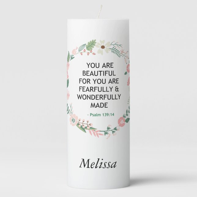Psalm 139 You Are Beautiful Pillar Candle (Front)