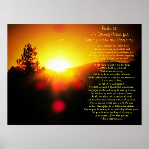 Psalm 141 with bright Sunset over Mountains Poster