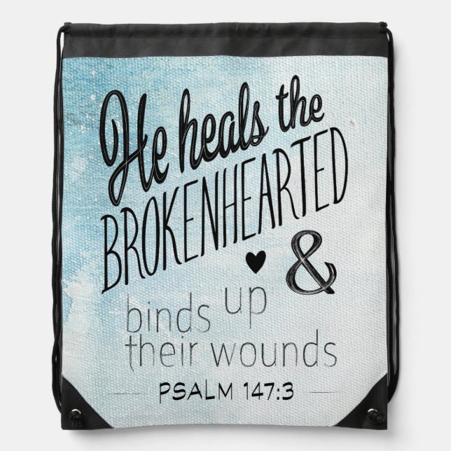 Psalm 147:3 A Message of Hope and Healing Drawstring Bag (Front)