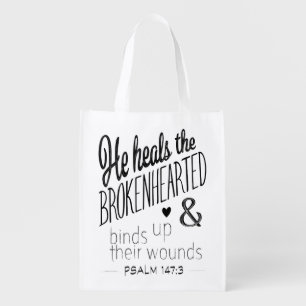 Psalm 147:3 A Message of Hope and Healing Reusable Grocery Bag