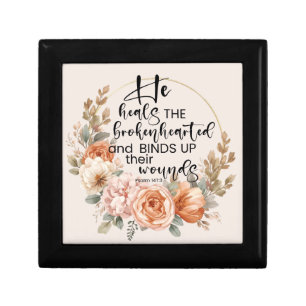Psalm 147:3 Floral Christian Jewelry Box