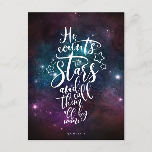 Psalm 1474_5 He Counts the Stars Bible Verse Postcard