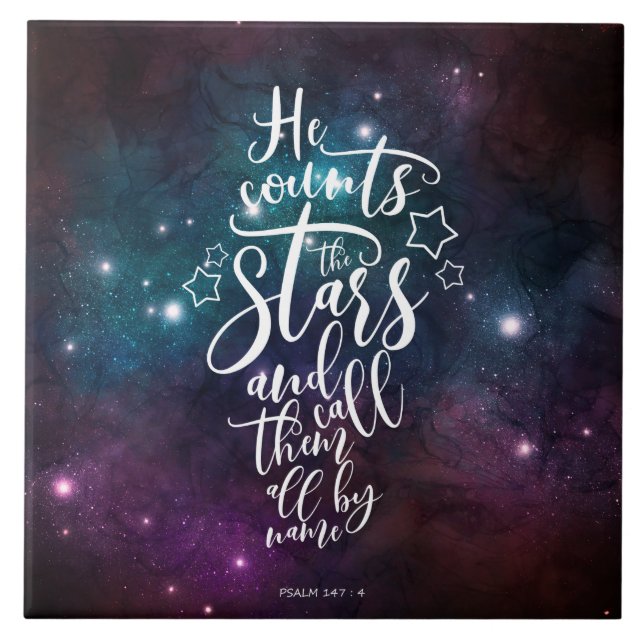 Psalm 147:4 He Counts the Stars Bible Ceramic Tile (Front)