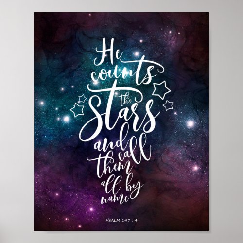 Psalm 1474 He Counts the Stars Bible Poster