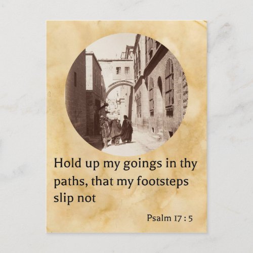 Psalm 175 on an old photo of Via Dolorosa Postcard