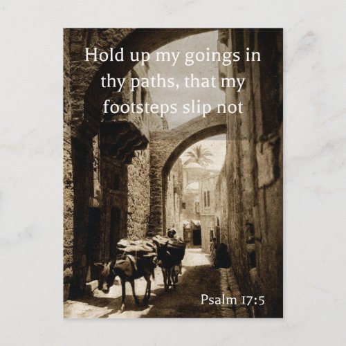 Psalm 175 on an old photo of Via Dolorosa Postcard