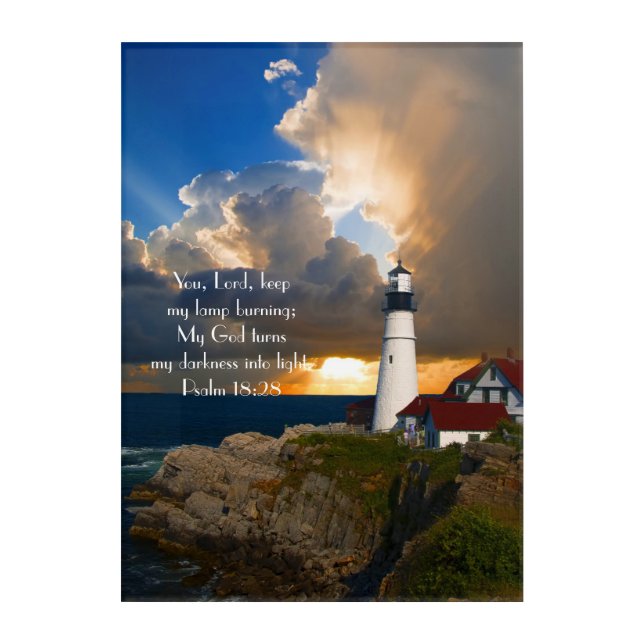 Psalm 18:28 Lighthouse Photo Acrylic Print (Front)