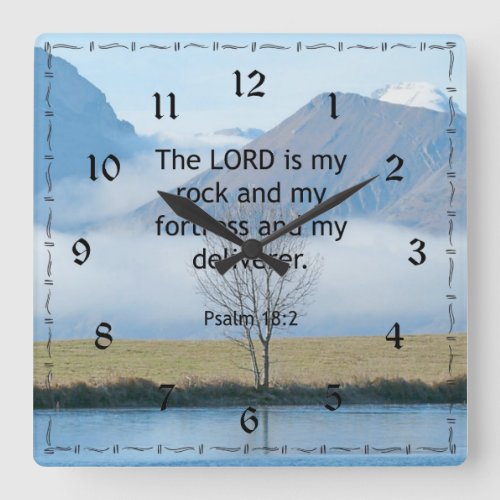 Psalm 182 Bible VerseThe Lord is My Rock Square Wall Clock