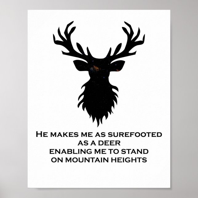 Psalm 18:33 Bible Verse Deer Galaxy Poster (Front)